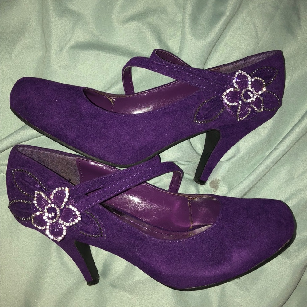 Purple Color with Flowers 4 Inch Heels